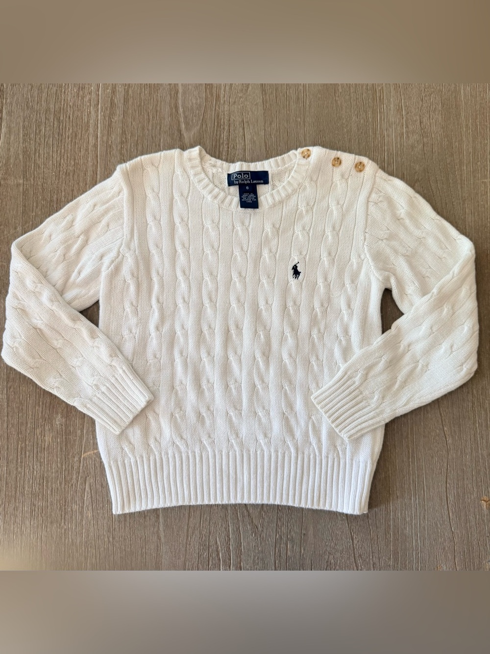 Polo by Ralph Lauren Cable Knit Sweater with Navy Logo Kid’s Size 6